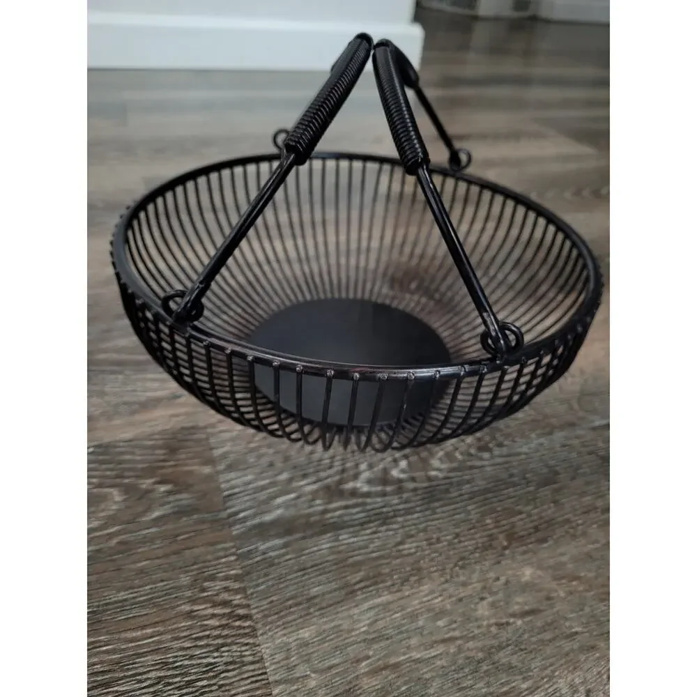 Heavy Duty Black‎ Metal Wire Fruit Bowl with Handles